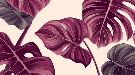 Papier peint feuilles monstera Motif luxuriant en teintes bordeaux et gris