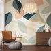 Papier peint feuilles pastel avec motif délicat pour salon moderne et élégant