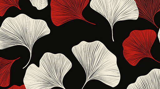 Papier peint feuilles Motif élégant de feuilles stylisées en rouge et crème sur fond noir