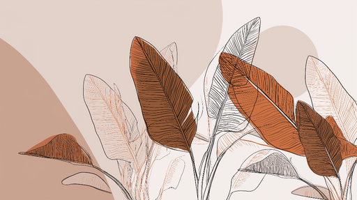 Papier peint feuilles Motifs de feuilles aux teintes terreuses et lignes modernes
