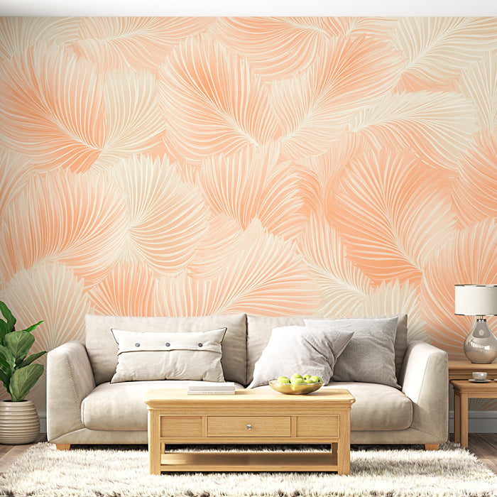 Papier peint feuilles | Motifs de feuilles suaves en dégradé pastel