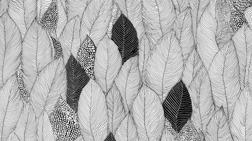 Papier peint feuilles noires et blanches Motifs de feuillage stylisés en noir et blanc