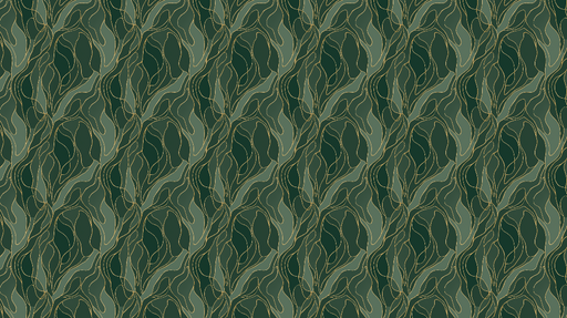 Papier peint feuilles ondulées Motif luxueux de feuillages en dégradé de verts avec des lignes dorées