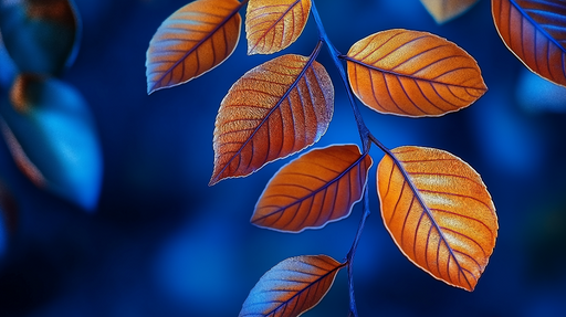 Papier peint feuilles orange Feuilles éclatantes sur fond bleu