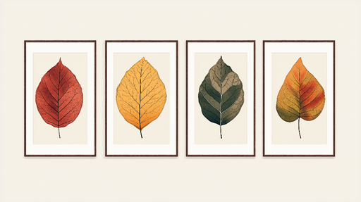 Papier peint feuilles Quatre feuilles colorées dans des cadres élégants