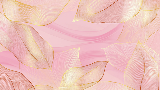 Papier peint feuilles rose Lignes dorées et fond doux