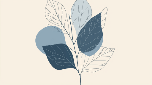 Papier peint feuilles stylisées Douces teintes de bleu sur fond clair