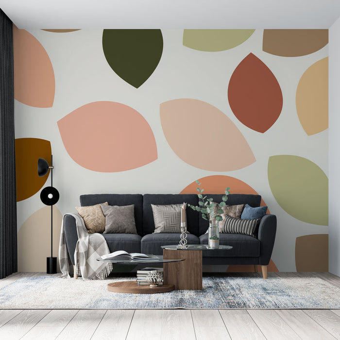 Papier peint feuilles stylisées aux couleurs pastel pour salon moderne et élégant