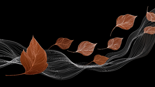 Papier peint feuilles stylisées Motif fluides et feuilles orange sur fond noir