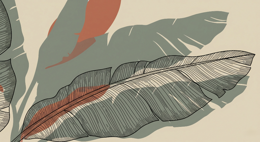 Papier peint feuilles stylisées Motif graphique de feuillage en teintes naturelles