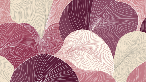 Papier peint feuilles stylisées Motifs ondulés en nuances de rose et beige