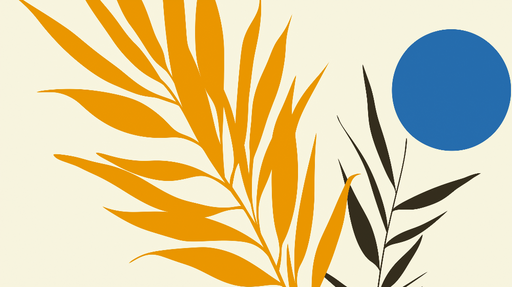 Papier peint feuilles stylisées Motifs organiques aux teintes châtaigne et bleu vif