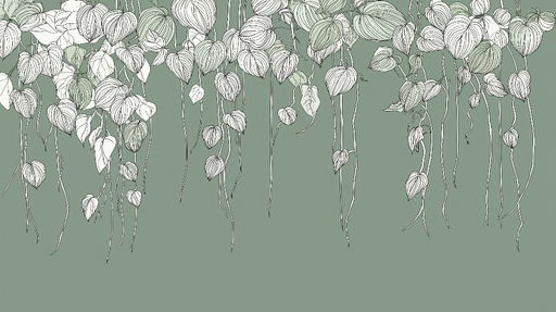 Papier peint feuilles suspendues Élégantes feuilles en contour noir sur fond vert