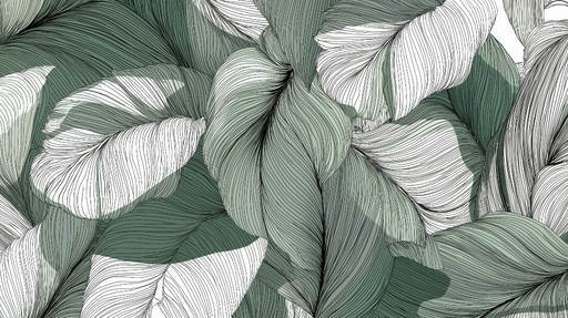 Papier peint feuilles texturées Motifs de feuilles élégantes en nuances de vert et blanc