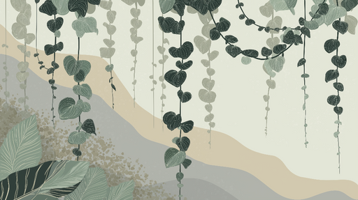 Papier peint feuilles tombantes Vignes délicates sur fond pastel