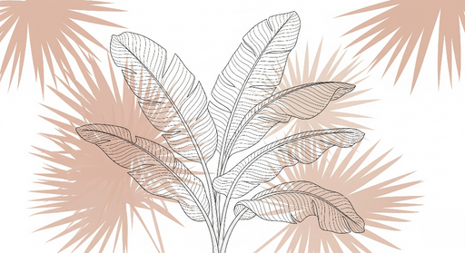 Papier peint feuilles tropicales Élégant dessin de feuilles avec un fond pastel subtil