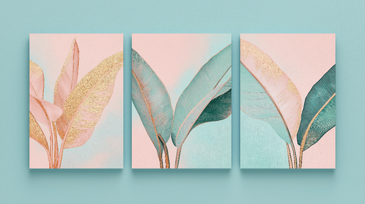 Papier peint feuilles tropicales Élégantes feuilles aux teintes pastel et dorées