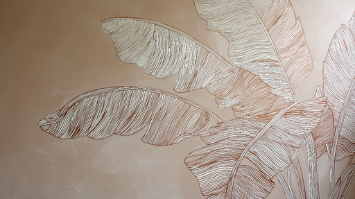 Papier peint feuilles tropicales Élégantes feuilles blanches sur fond rose délicat