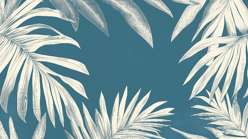 Papier peint feuilles tropicales Éléments botaniques sur fond bleu canard