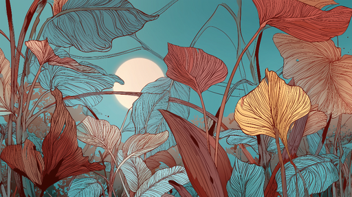 Papier peint feuilles tropicales Feuillage graphique avec lune