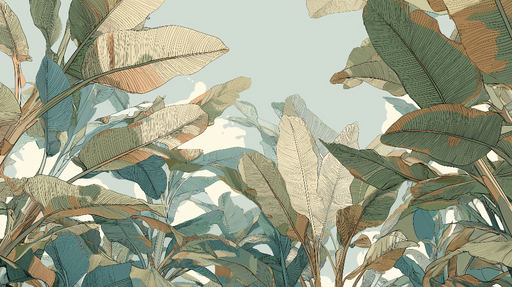 Papier peint feuilles tropicales Feuillage stylisé dans des tonalités douces