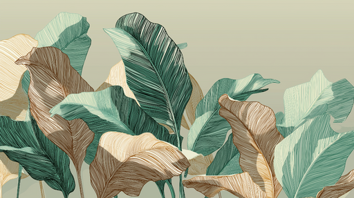 Papier peint feuilles tropicales Feuilles aux nuances de vert et de beige