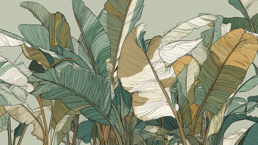 Papier peint feuilles tropicales Feuilles aux tons naturels et apaisants