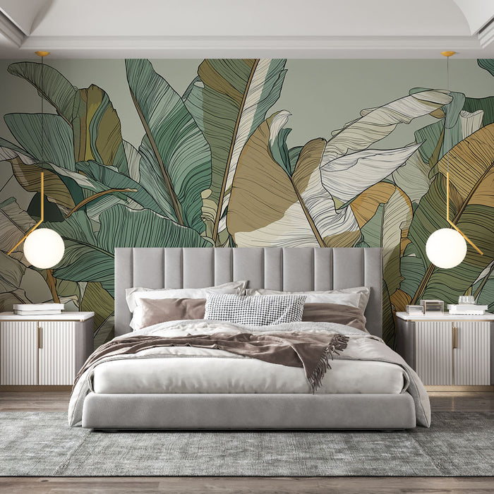 Papier peint feuilles tropicales | Feuilles aux tons naturels et apaisants