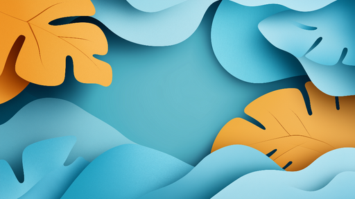 Papier peint feuilles tropicales Feuilles orange et bleu sur fond apaisant