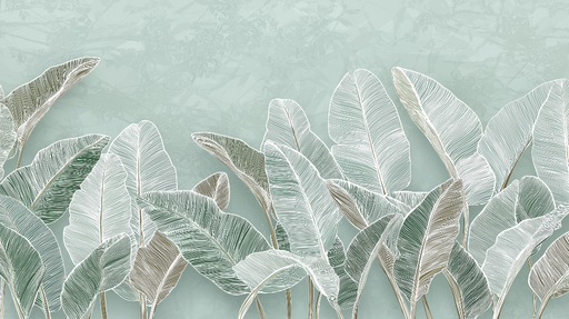 Papier peint feuilles tropicales Feuilles stylisées sur fond pastel doux