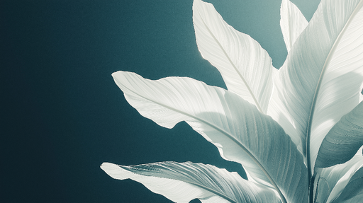 Papier peint feuilles tropicales Grande feuille verte sur fond bleu canard