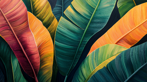 Papier peint feuilles tropicales Grandes feuilles colorées et vibrantes