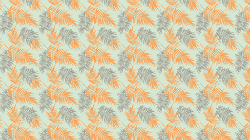 Papier peint feuilles tropicales Motif de feuilles orange et grises sur fond vert pâle