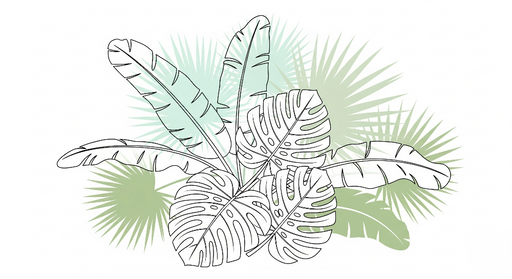 Papier peint feuilles tropicales Motif délicat de feuilles dessinées au trait sur fond pastel