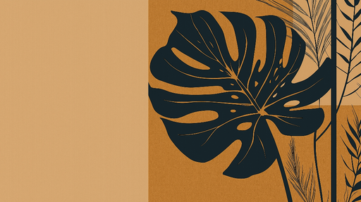 Papier peint feuilles tropicales Motif graphique de feuille de monstera sur fond beige et orange