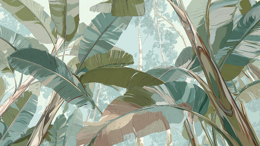Papier peint feuilles tropicales Motif luxuriant de grandes feuilles vertes avec des touches douces