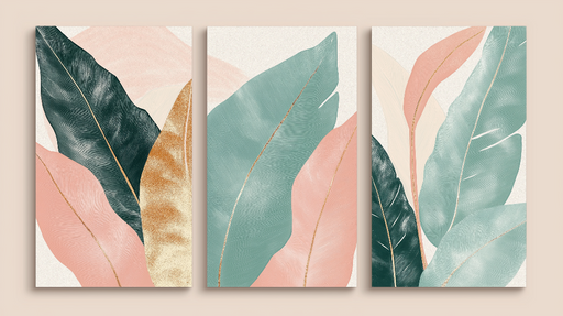 Papier peint feuilles tropicales Motifs de feuilles colorées avec des accents dorés