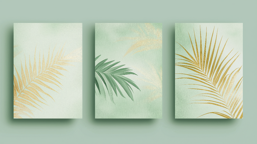 Papier peint feuilles tropicales Motifs de palmiers en or sur fond vert menthe