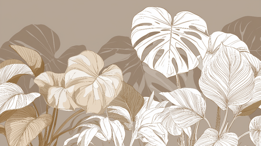 Papier peint feuilles tropicales Motifs doux de feuilles dans des tons neutres