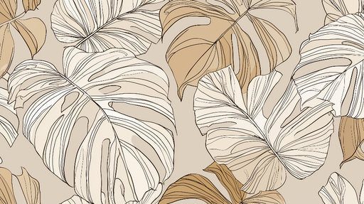 Papier peint feuilles tropicales Motifs stylisés de feuilles dans des tons beige et caramel