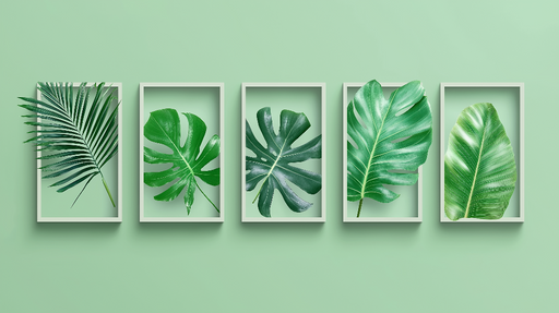 Papier peint feuilles tropicales Motifs variés de feuilles vertes en tableaux modernes