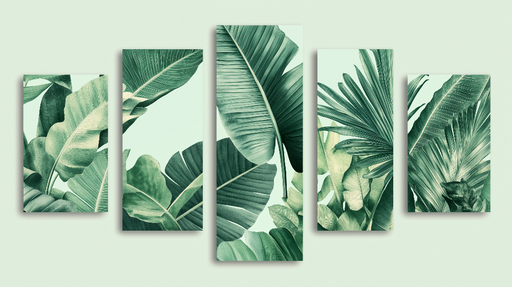 Papier peint feuilles tropicales Un assortiment luxuriant de feuilles vertes sur fond doux