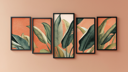 Papier peint feuilles tropicales Vivid affichage d'illustrations botaniques sur fond orangé