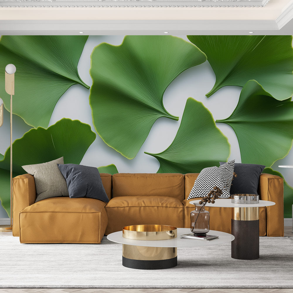 Papier peint feuilles vertes | Motif de ginkgo dans des tons de vert l ...
