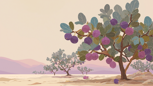 Papier peint figuiers Illustrations de figuiers chargés de fruits savoureux sur fond pastel