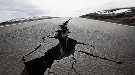 Papier peint fissured road Route fissurée avec un contraste dramatique