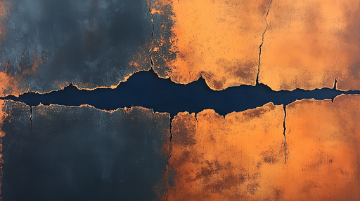 Papier peint fissures métalliques Motif abstrait avec effets de rouille et de noir