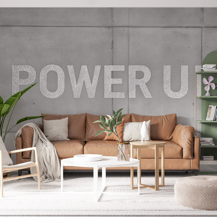 Papier peint fitness | « POWER UP » en grand format sur fond béton