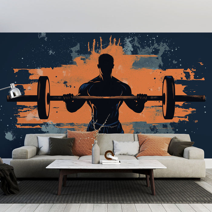Papier peint fitness | Silhouette musclée soulevant une barre