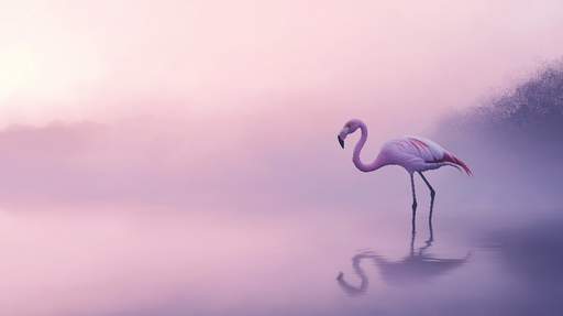 Papier peint flamant rose Flamant élégant dans un paysage brumeux pastel